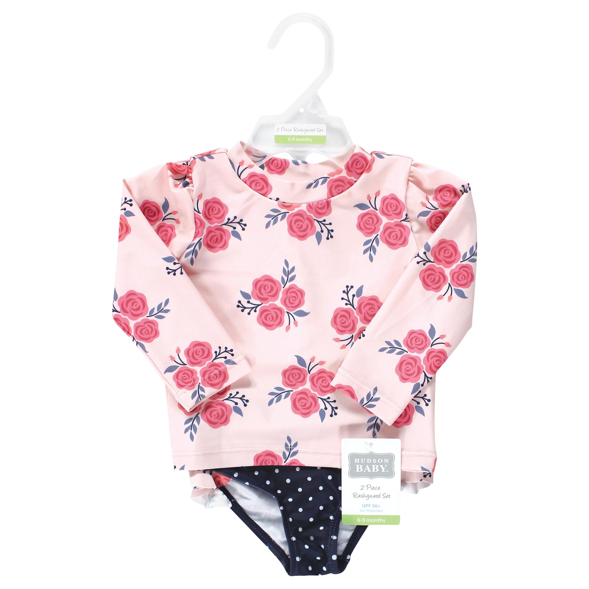 Hudson Baby Unisex Baby Swim Rashguard Set, Pink Navy Roses, 3T