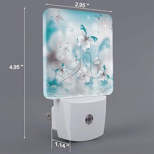 Miniatura 2 de Luz nocturna de mariposa verde azulado enchufable para pared, luz nocturna LED decorativa con sensor automático de anochecer a amanecer, lámpara
