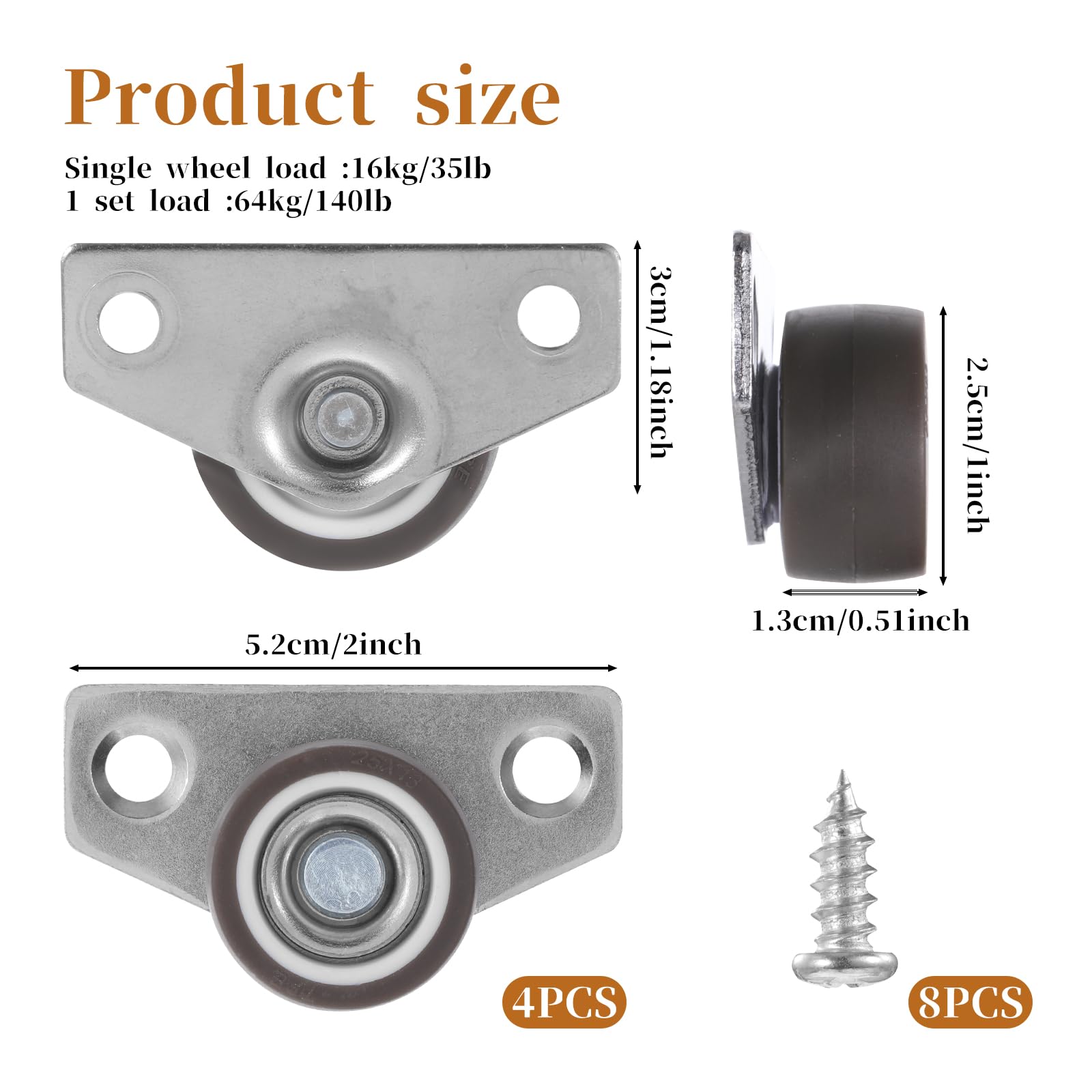 4Pcs Side Mount Casters, Castor Wheels, Furniture Castors, Silent Ball Bearing Low Profile Casters - Image 2