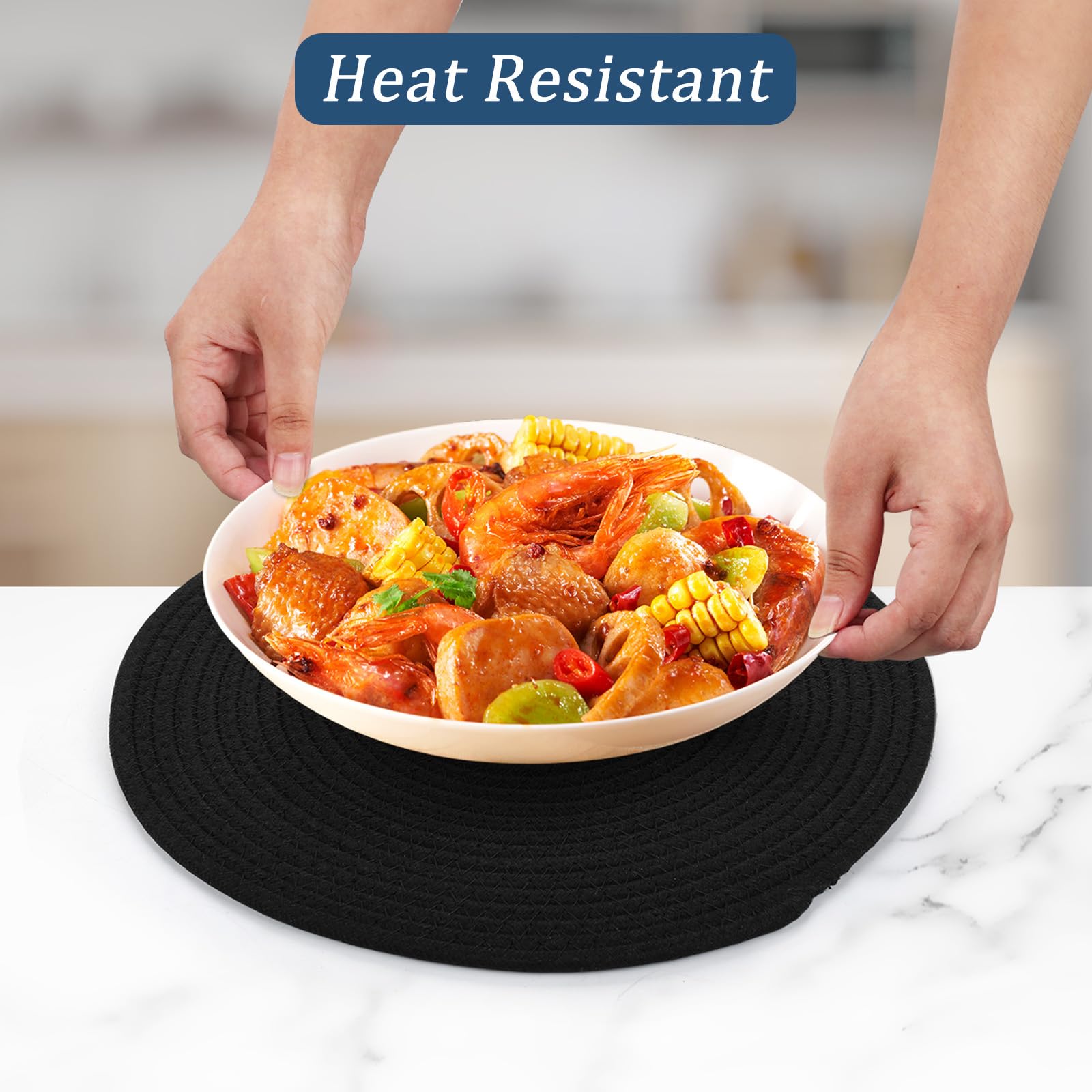 Round Braided Placemats Set Of 6 Table Mats For Kitchen Tables Woven Washable Non Slip Place Mats