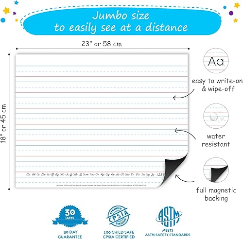 Miniatura 3 de Simply Magic Papel rayado magnético jumbo  Cuaderno gigante de borrado en seco, papel de pizarra blanca, página de escritura temprana  23 x 18 pies