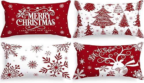 Vista 67 de Lanpn Juego de 4 fundas decorativas de almohada navideñas de 18 x 18 pulgadas, color blanco y verde azulado de 18 pulgadas, funda de cojín