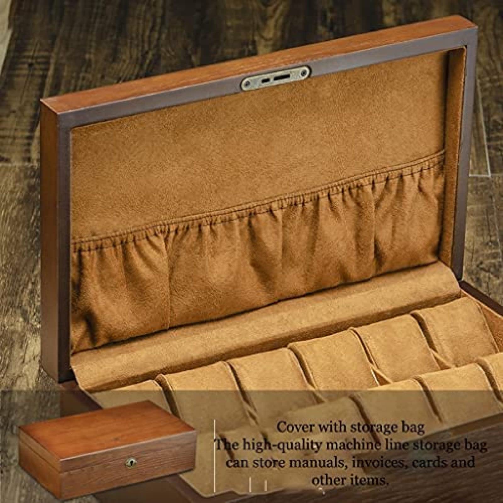 Caja De Reloj De Madera con 12 Ranuras, Caja De Almacenamiento De Reloj con Cerradura, Vitrina De Reloj Adecuada como Regalo para Coleccionistas De Relojes O Amigos,35×20×9.5cm