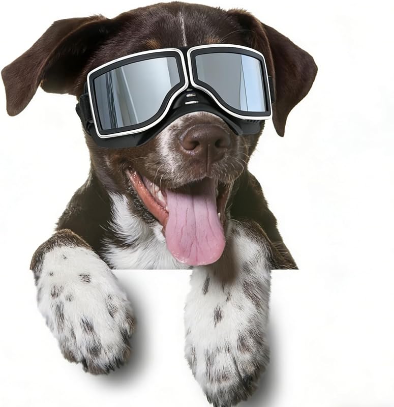 Óculos de Sol para Cães de Médio e Grande Porte PETLESO com Proteção UV, Lentes Curvas e Tiras Ajustáveis, Preto