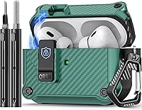 Vista 18 de Compatible con AirPods Pro 2ª/1ª generación, estuche con cierre magnético automático y kit de limpieza, compatible con funda Magsafe - Negro