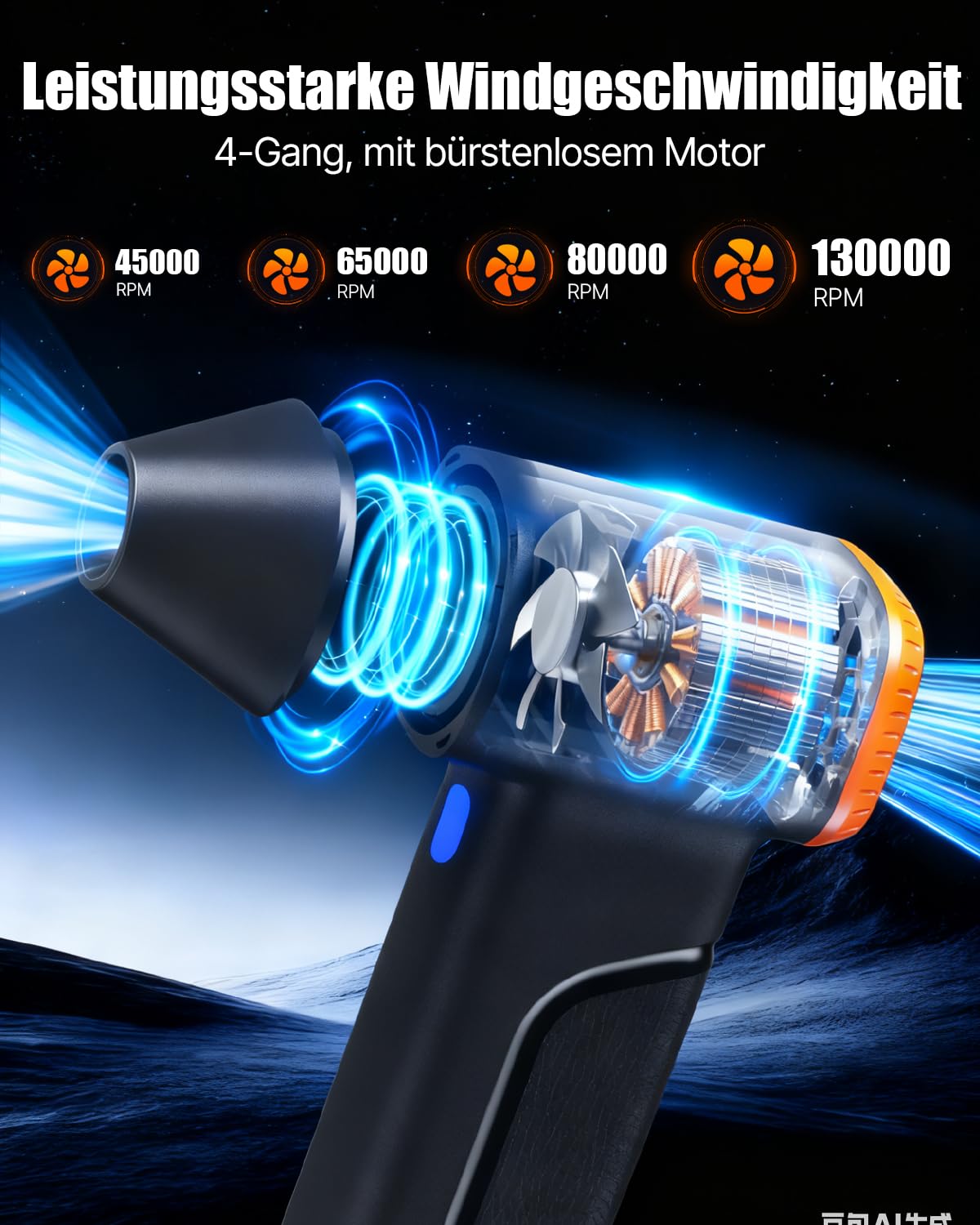 WOWDSGN Soplador de polvo eléctrico -130000RPM, mini ventilador ajustable de 3 velocidades con batería, soplador de polvo para ordenador, teclado, hogar, exterior y coche