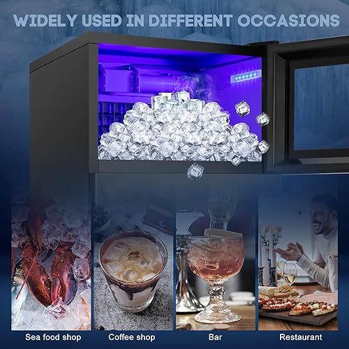 Miniatura 8 de Máquina comercial para hacer hielo de 130 libras24 horas con contenedor de almacenamiento de 35 libras, máquina de cubitos de hielo independiente de