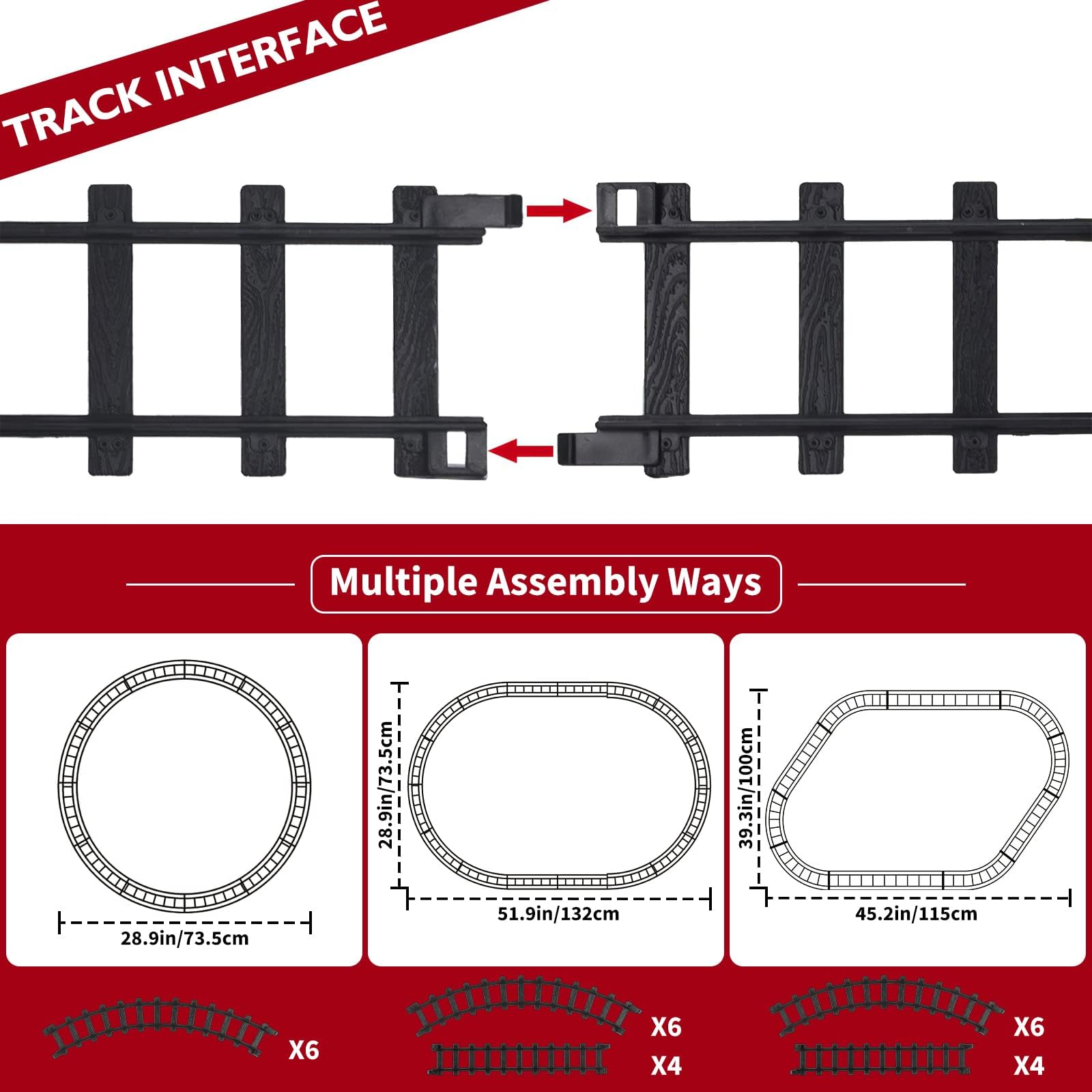 deAO Tren Clásico Infantil con Luces y Sonidos Conjunto Navideño de Vías, Locomotora y 3 Vagones Tren de Juguete Electrónico Decoración de Navidad (Rojo 05)