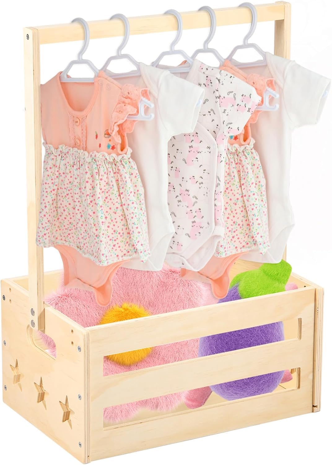Nihuifdpy Style C Baby Shower Crate Closet, Wood Baby Shower Basket With Handle, Decorative Baby Clothes Rack, Baby Shower Hamper Storage Basket For Baby Shower New Parent Pregnancy Gifts(Style C)