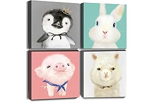 Merrleem Kids Canvas Wall Art, Vibrant Animal Prints for Nursery Decor