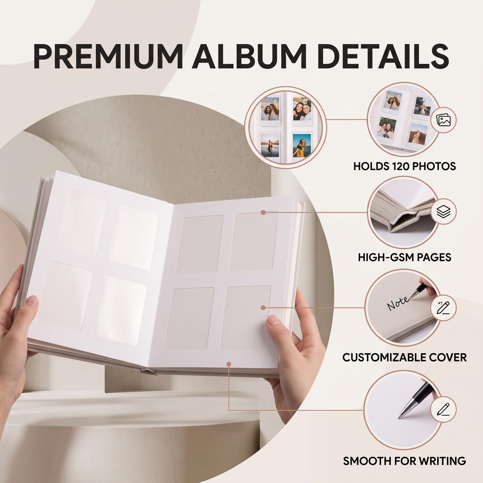 Sxhlseller Álbum de Fotos de 120 Bolsillos para Mini 2x3 |Espacio de Escritura, Libro de Visitas de Bricolaje para Recuerdos de Viajes de Bodas (Beige)