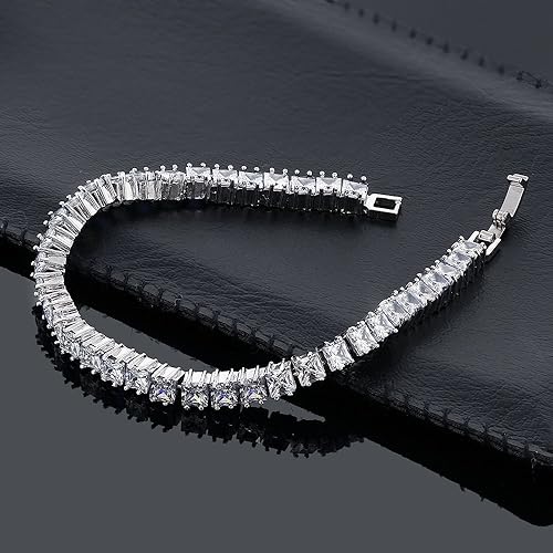 Miniatura 4 de Gem Stone King Pulsera de tenis con circonita cúbica y circonita cúbica de 1500 quilates de corte princesa brillante de 7 pulgadas Metal Gema