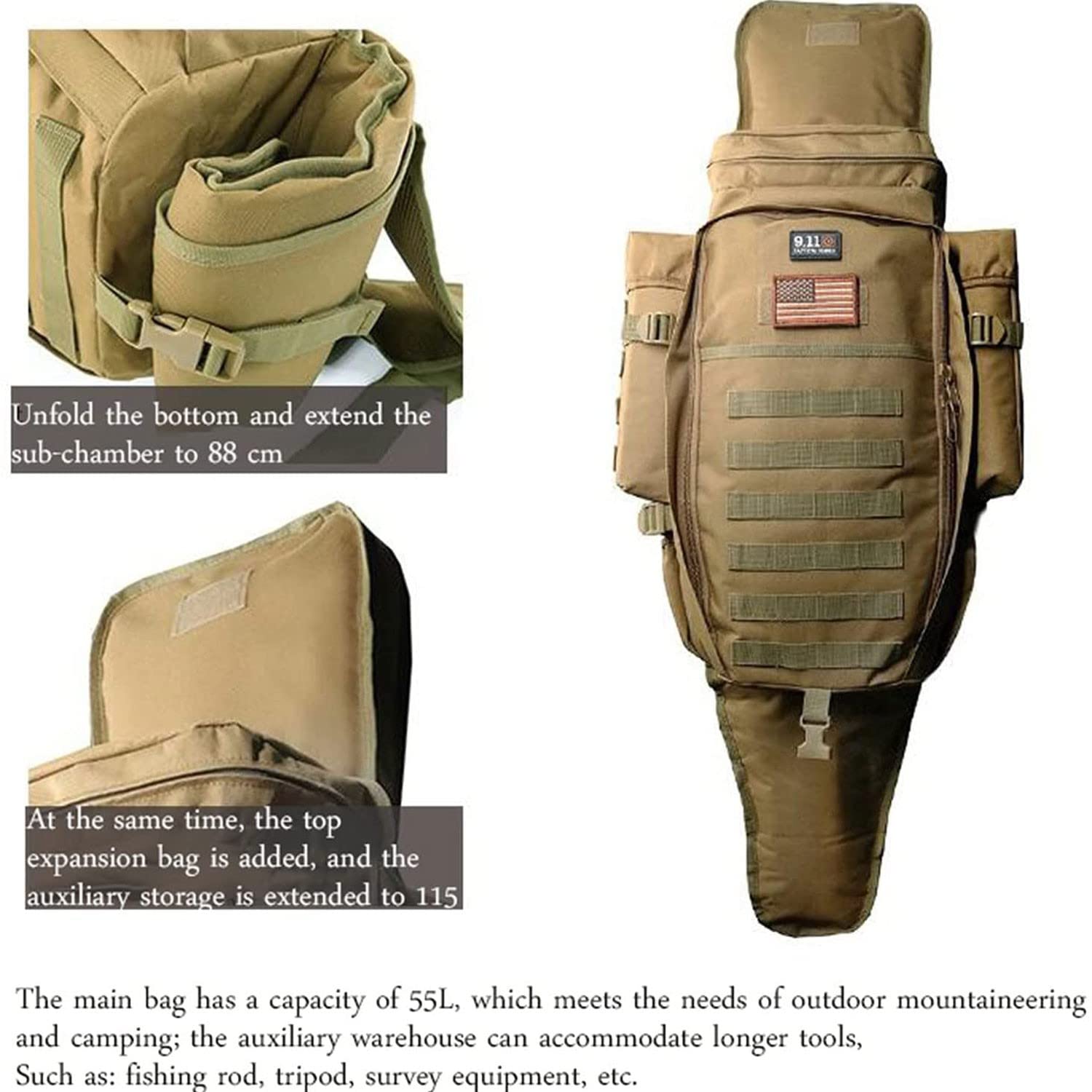 Mochila Supervivencia,Mochila Tactica, 56-75L Mochilas De Marcha,Mochila Militar Pechera para Senderismo Campismo Escaladas Skate Gimnasio Viajes O Paseo Al Aire Libre E