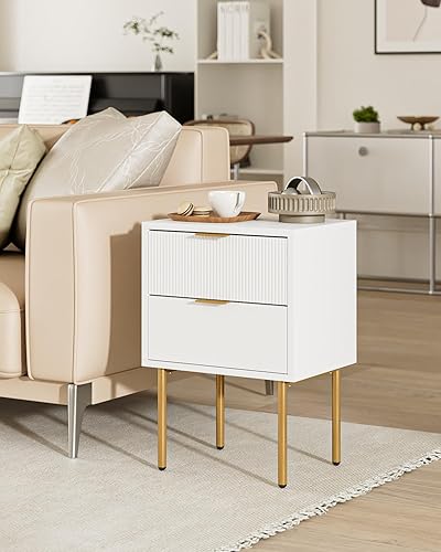 Miniatura 5 de Mesita de noche, mesita de noche pequeña con marco dorado, mesita de noche Morden con 2 cajones, mesa auxiliar, mesa auxiliar con cajón y estante