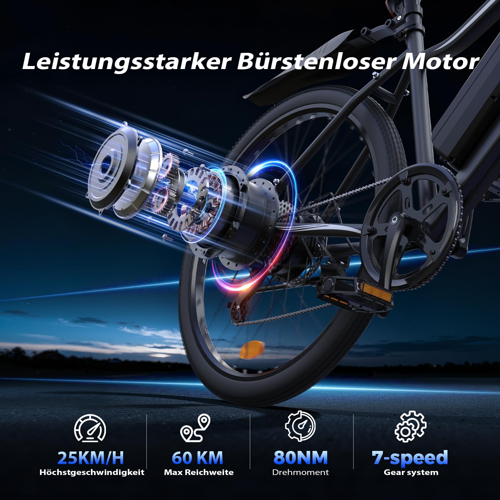 Finbike E Bike 26 Zoll, Elektrofahrrad 36V 10.4/15Ah Tauschbar Akku, 60-100KM Schnelllade EBike mit 7Gänge & Doppelscheibenbremse, E Mountainbike für Stadt,Durft, Alltagsmobilität