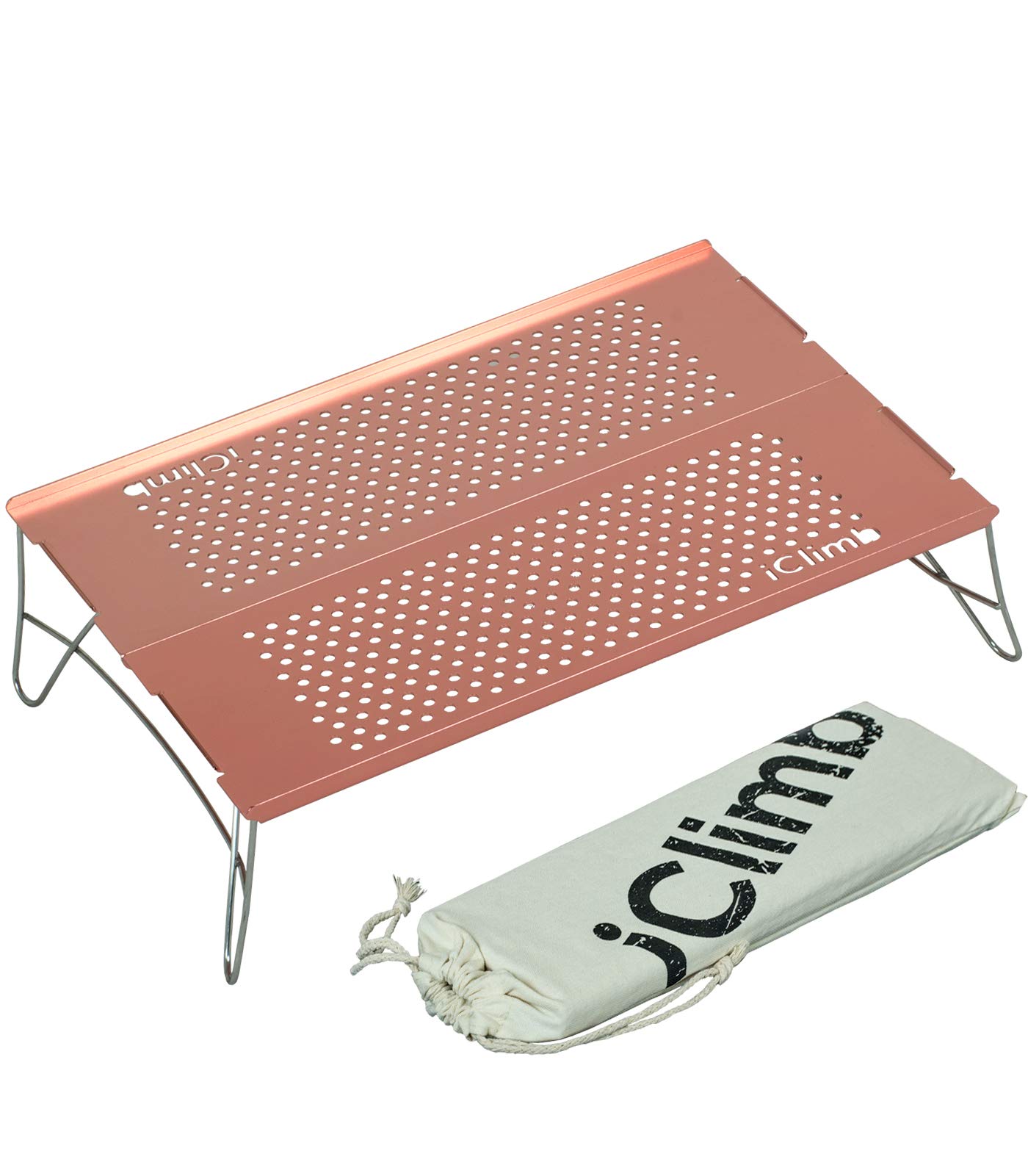 iClimbMini Solo Folding Table Ultralight Compact for Backpacking Camping Hiking Beach Picnic (Rose Gold - S)