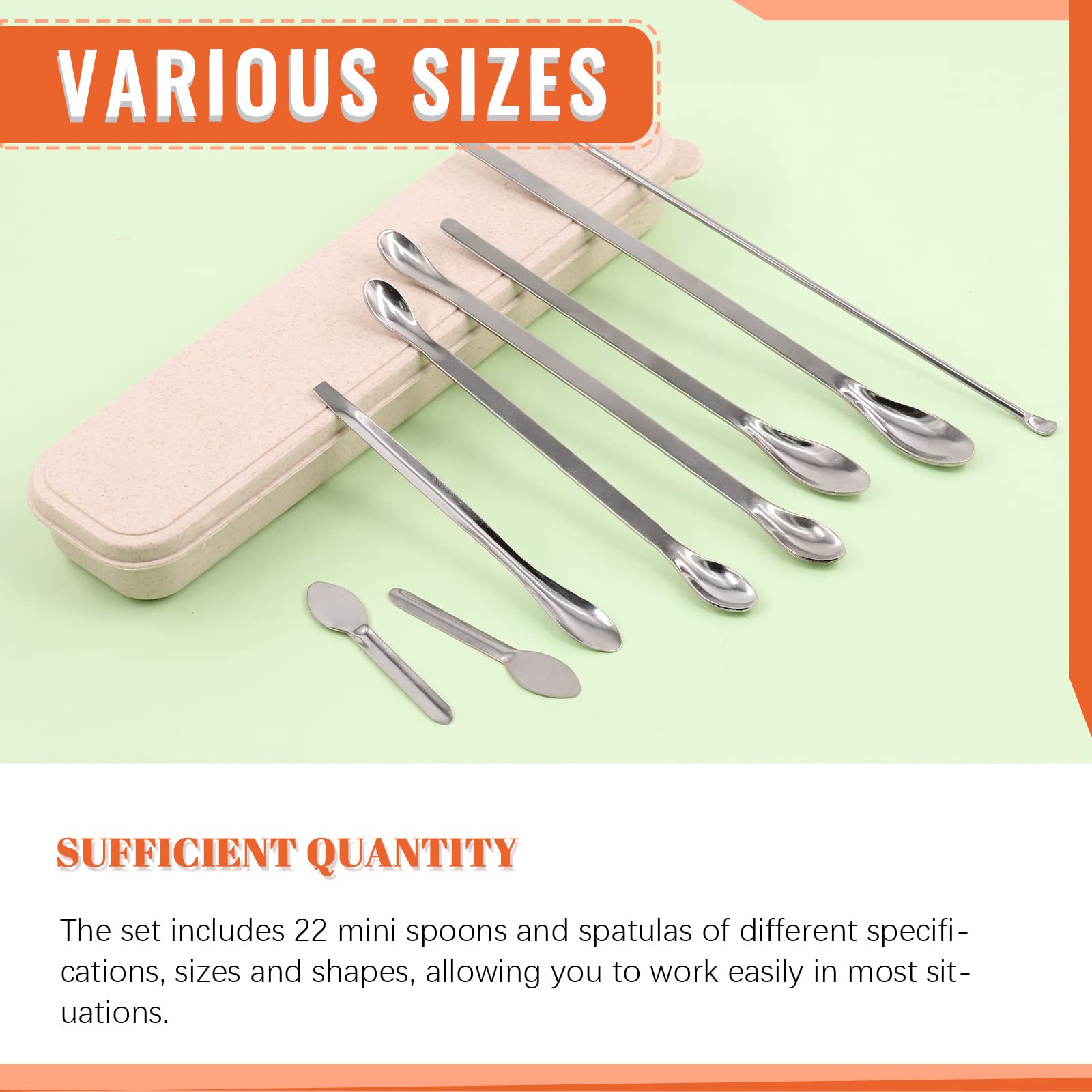 Tanstic 23-teiliges Laborspatel aus Edelstahl, Mikroschaufel-Set, bestehend aus 22 Stück, 7 cm, 16 cm, 18 cm, 20 cm, 22 cm, Labor, Messlöffel, langer Probenlöffel mit 1 Paar Handschuhen