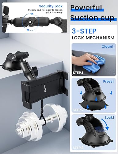 Miniatura 4 de OHLPRO Soporte para tablet para tablero de automóvil y parabrisas, soporte para iPad con ventosa para camión, rotación de 360, abrazadera ajustable