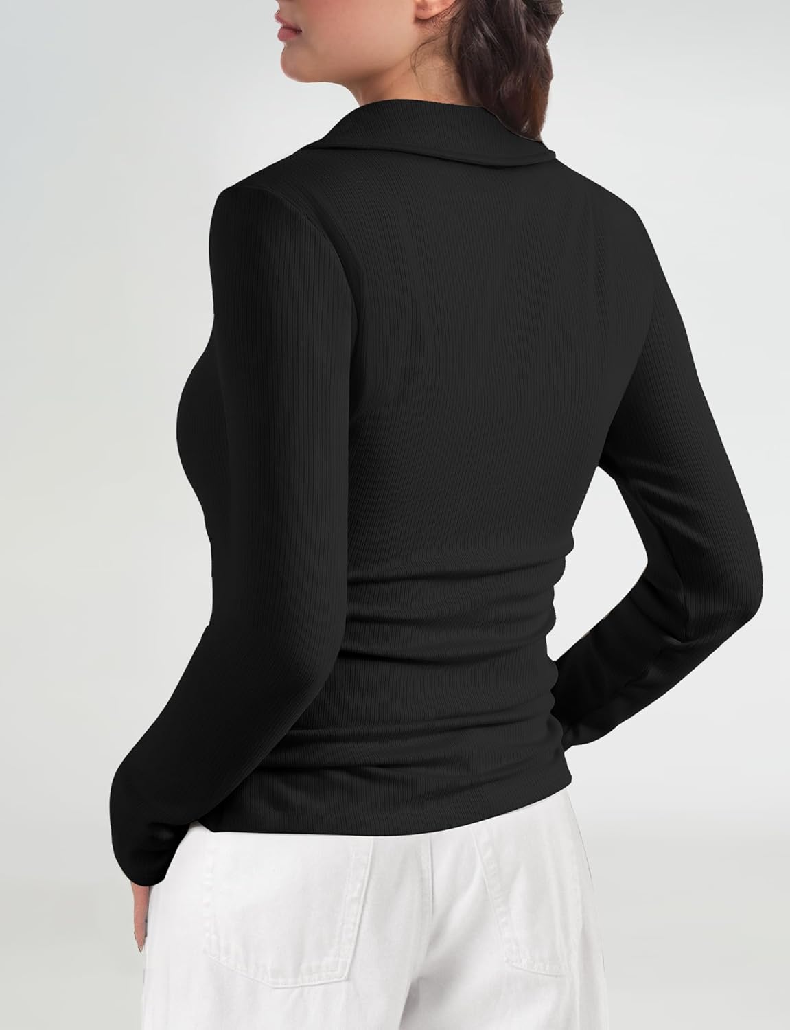 Long Sleeve Polo Shirts for Women V Neck Business Casual Work Tops Collared Shirts Slim Fit T-Shirts Fall Clothes - Image 3