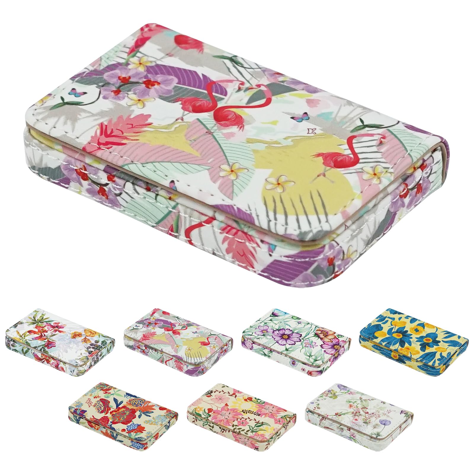 Business Card Holder，PU Leather Business Card Case Color Printing Pattern Card Holder Wallet，Pockets Magnetic Credit Card Holders for Men and Women - Rose Flowers
