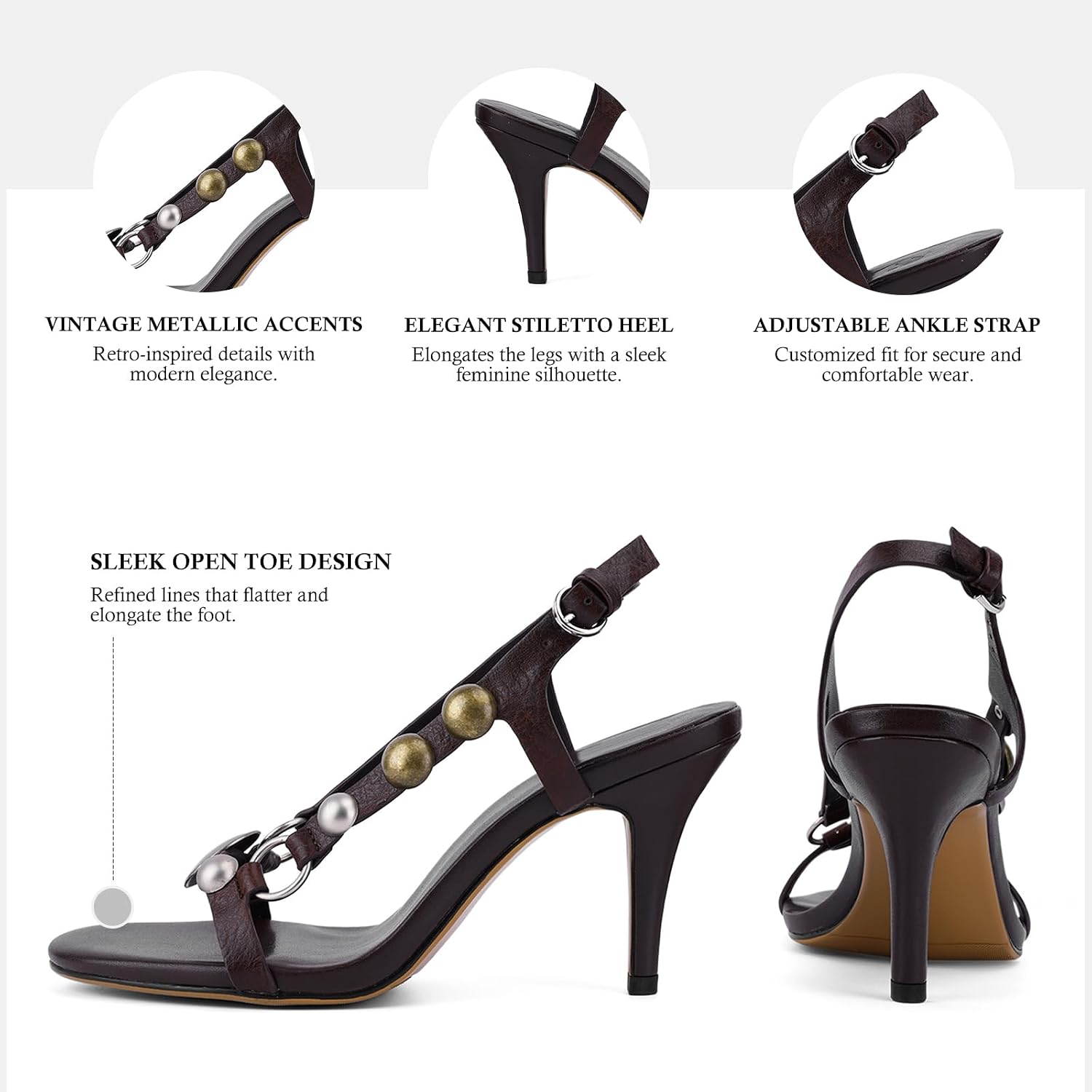 VBDB Open Toe Sandals For Women Metal Disc Ornament Stiletto Sandals image 4