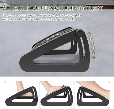 Foot Rest Under Desk, Ergonomic Adjustable Footrest for Office - 6 Height Settings (9-19cm), Heavy Duty ABS Plastic with Massage Rollers, Black - Relieve Leg Fatigue & Stop Leg Fatigue at Work