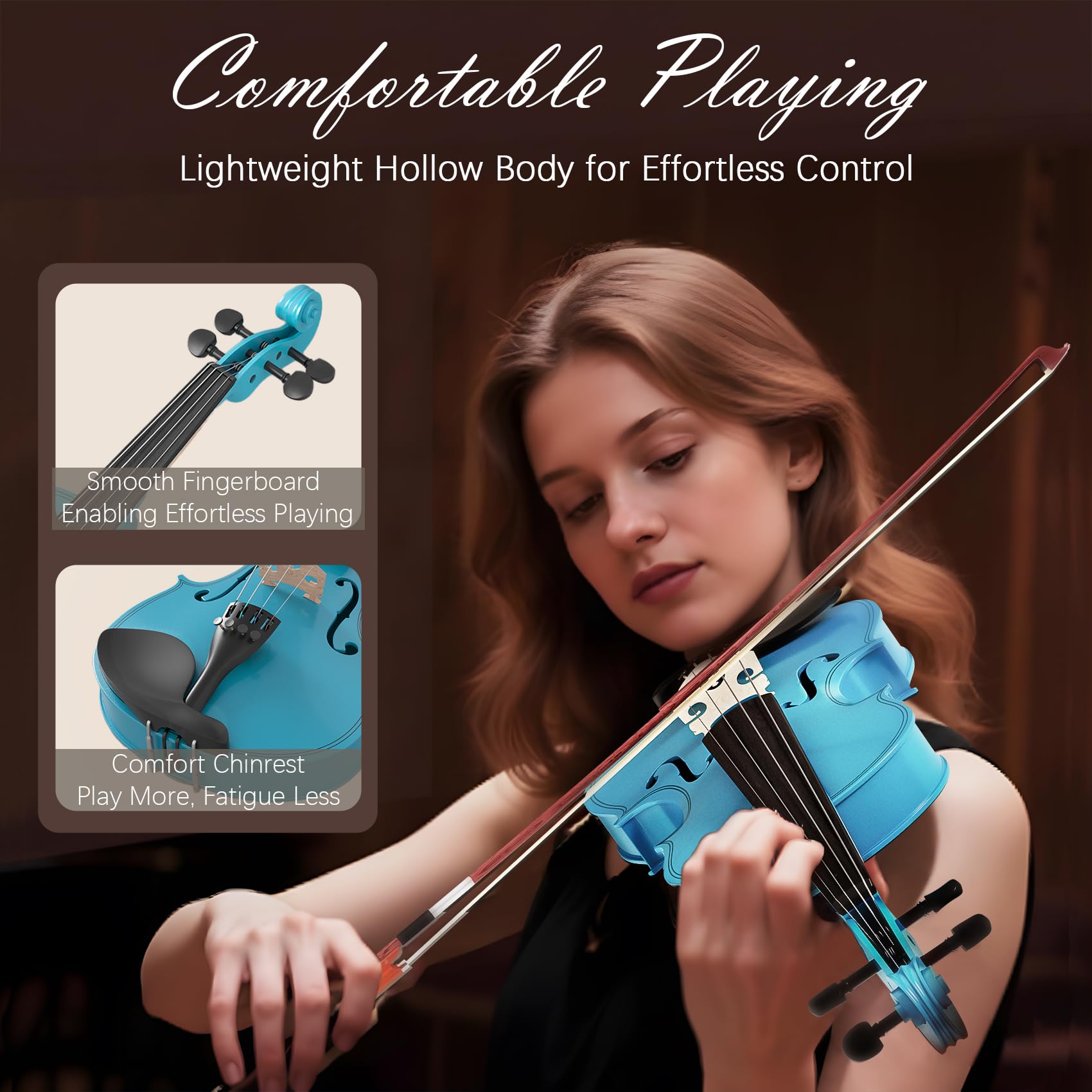 Kit violino 4/4 per principianti, violino full size per adulti, studenti, violino completo di dimensioni standard con custodia portatile, archetto, colofonia, finitura blu cielo