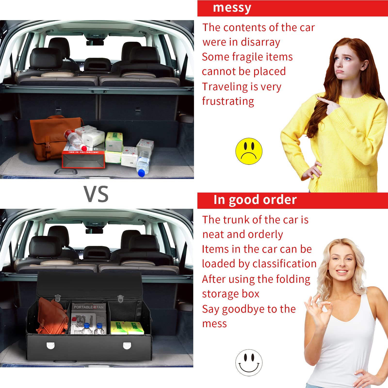 Car Storage Box,30 inches Leather Collapsible Car Trunk Organizer with Lid and Storage for SUV,Van, Grocery, Camping.Car Accessories,Car Storage Organizer with Collapsible Multi Compartment(Black)