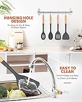 Vista 6 de Silicone Cooking Utensils Set, Perfectly Angled for Frying, Mixing,Serving,Draining,Turning and Stirring, BPA-Free Matte Silicone, Wood Handles