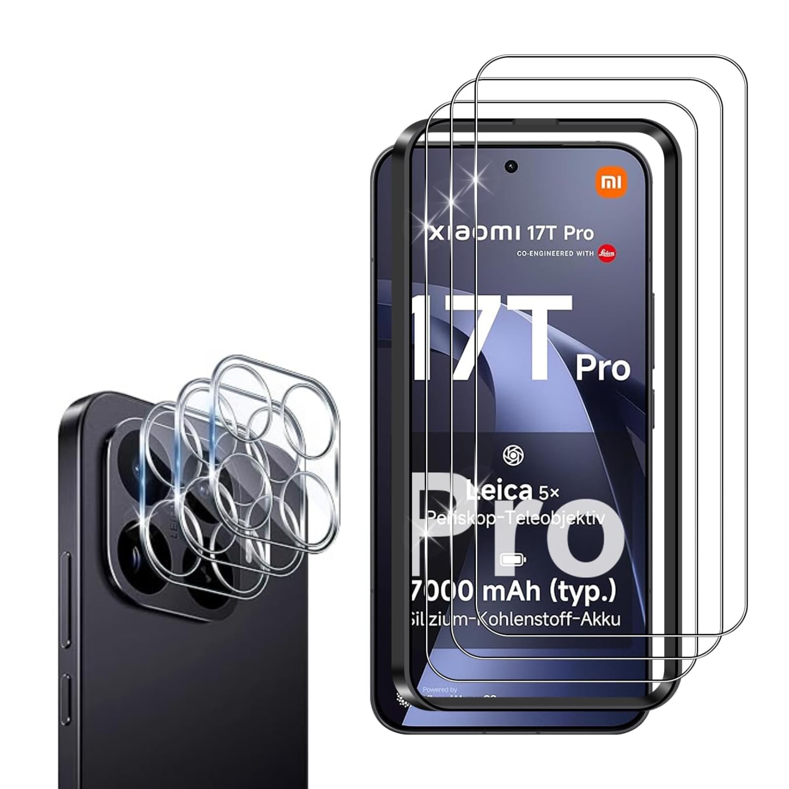 Hengnewro für Xiaomi Mi 17T Pro für Panzerglas, 3 Folie + 3 Kamera