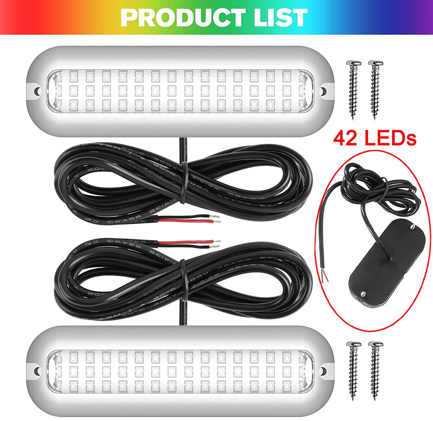 Greluma 2 piezas 42 LED DC 10-30V Pontones marinos Luz de popa de barco subacuático, Luces de pesca de popa de cubierta de barco de acero inoxidable IP68 a prueba de agua - Blanco