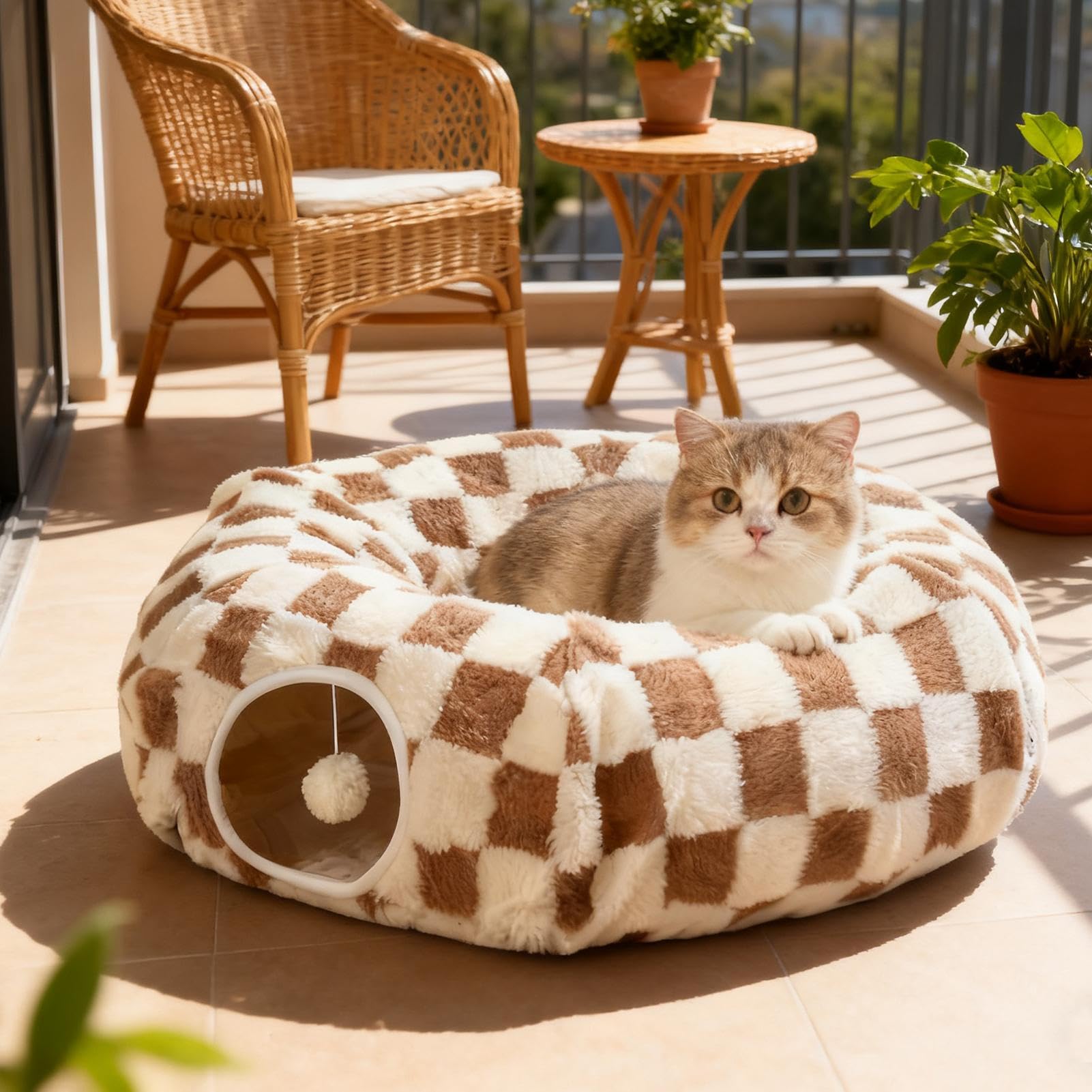 Tunnel Donut pour Chat Nid Lavable et Mignon | Tunnel Lit Pour Chat Grotte Interactifs Pour Animaux Domestiques Sommeil Chiot Lapin Intérieur Chambre Salon Décoration