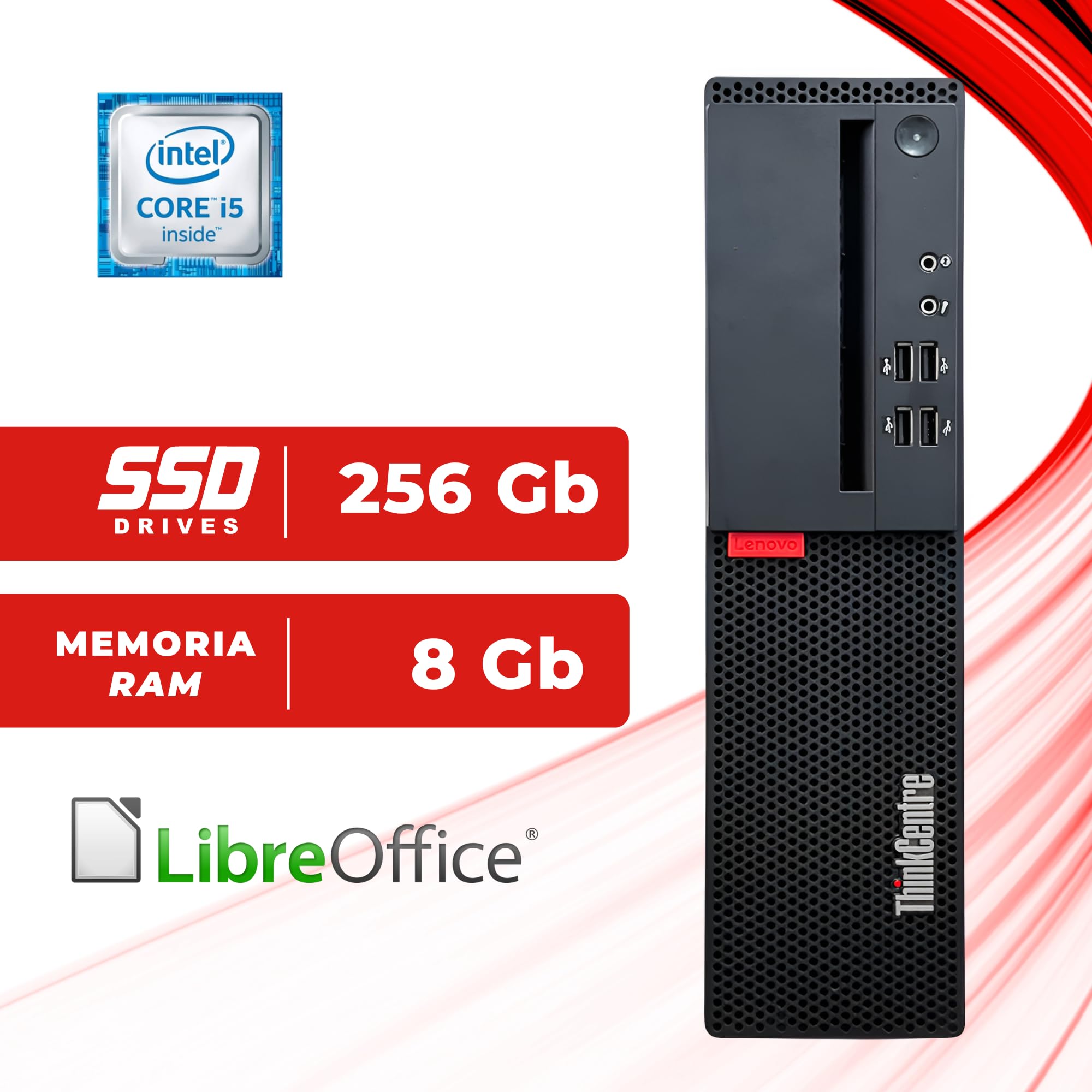 Lenovo ThinkCentre SFF, Pc Desktop Pronto all'uso, Intel i5-6500 4 Core 3.20 GHz, Ram 8Gb SSD 256Gb, Computer Pc Fisso con Libre Office (Ricondizionato)