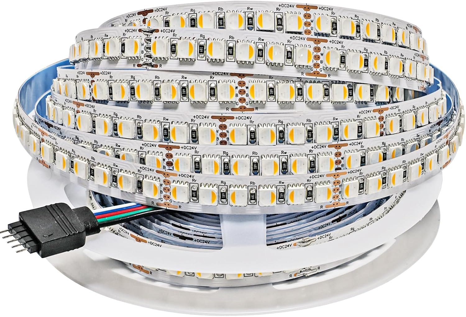 24V LED Strip Lights, 4 in 1 RGBWW RGB + Warm White 3000K 16.4ft Total 600 LEDs Mixed Color Rope Light Strip SMD 5050 IP20 for Bedroom, Kitchen Decoration