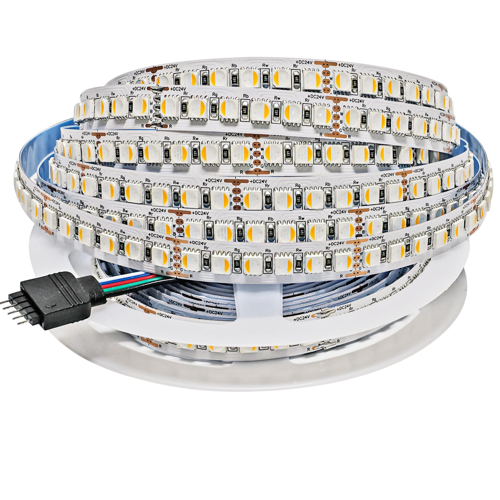 24V LED Streifen Licht, 4 in 1, RGBWW RGB + Warmweiß 3000K 5M Mischfarben Strip Lichtband SMD 5050 IP20 600 LEDs Band Lichtleiste Leiste für Schlafzimmer, Küche Dekoration