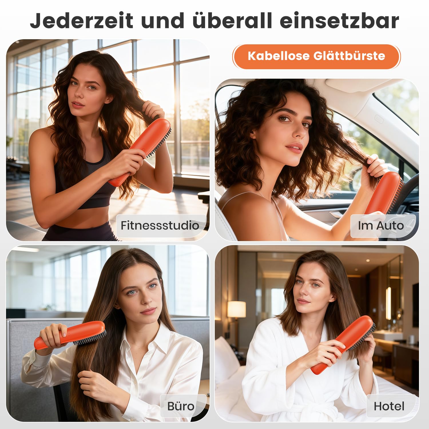 Kabellose Glättbürste mit LCD Display, 3 in 1 Haarglätter Bürste mit 300 Millionen Ionen, 20s Schnellaufheizung, 3D Anti-Verbrühung, Tragbar für Reisen