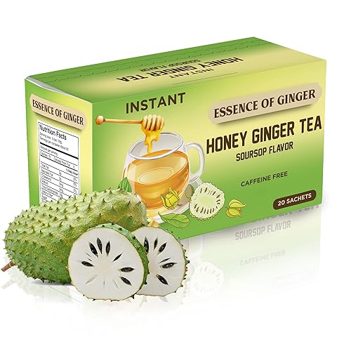 Essence Of Ginger Té natural de guanábana y graviola miel y jengibre, 20 paquetes de bolsita de té instantáneo en polvo hecho con miel pura real,