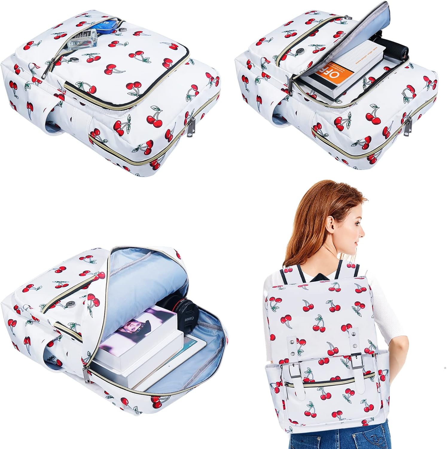 Cherry School Backpack for Girls Women, 15.6 inch Laptop Backpacks Bookbags for College Travel