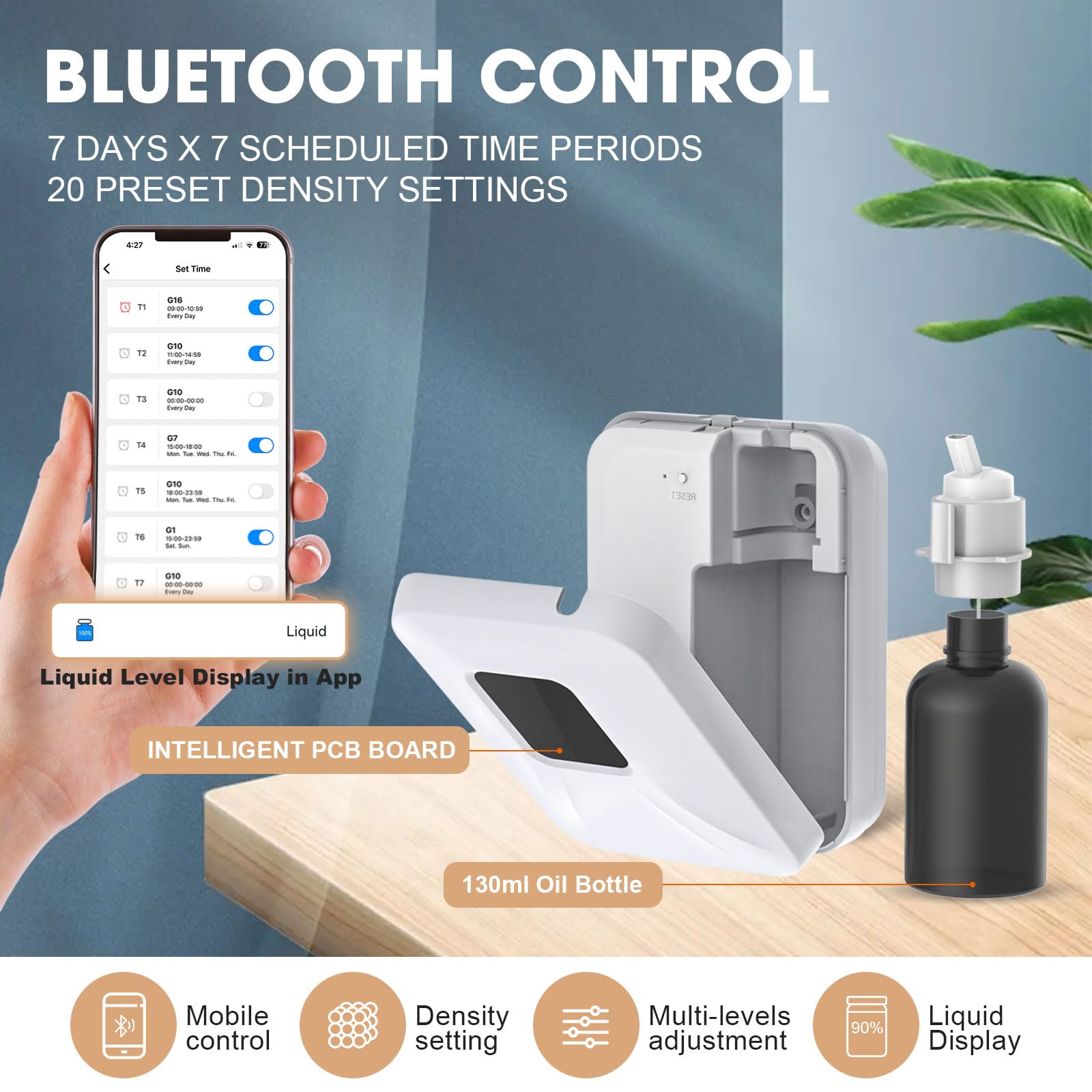 Smart Bluetooth Profumo Air Machine per la casa, 1000 Sq.Ft Waterless Oil Diffusore con tecnologia di diffusione dell'aria fredda, diffusore di oli essenziali per piccola stanza, ufficio, hotel, spa