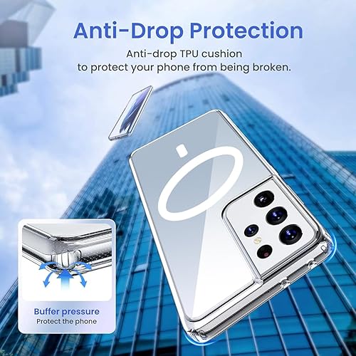 Miniatura 2 de Funda segura para Samsung Galaxy S21 Ultra Mag, delgada, a prueba de golpes, con magnética, parte trasera dura esmerilada, silicona suave TPU