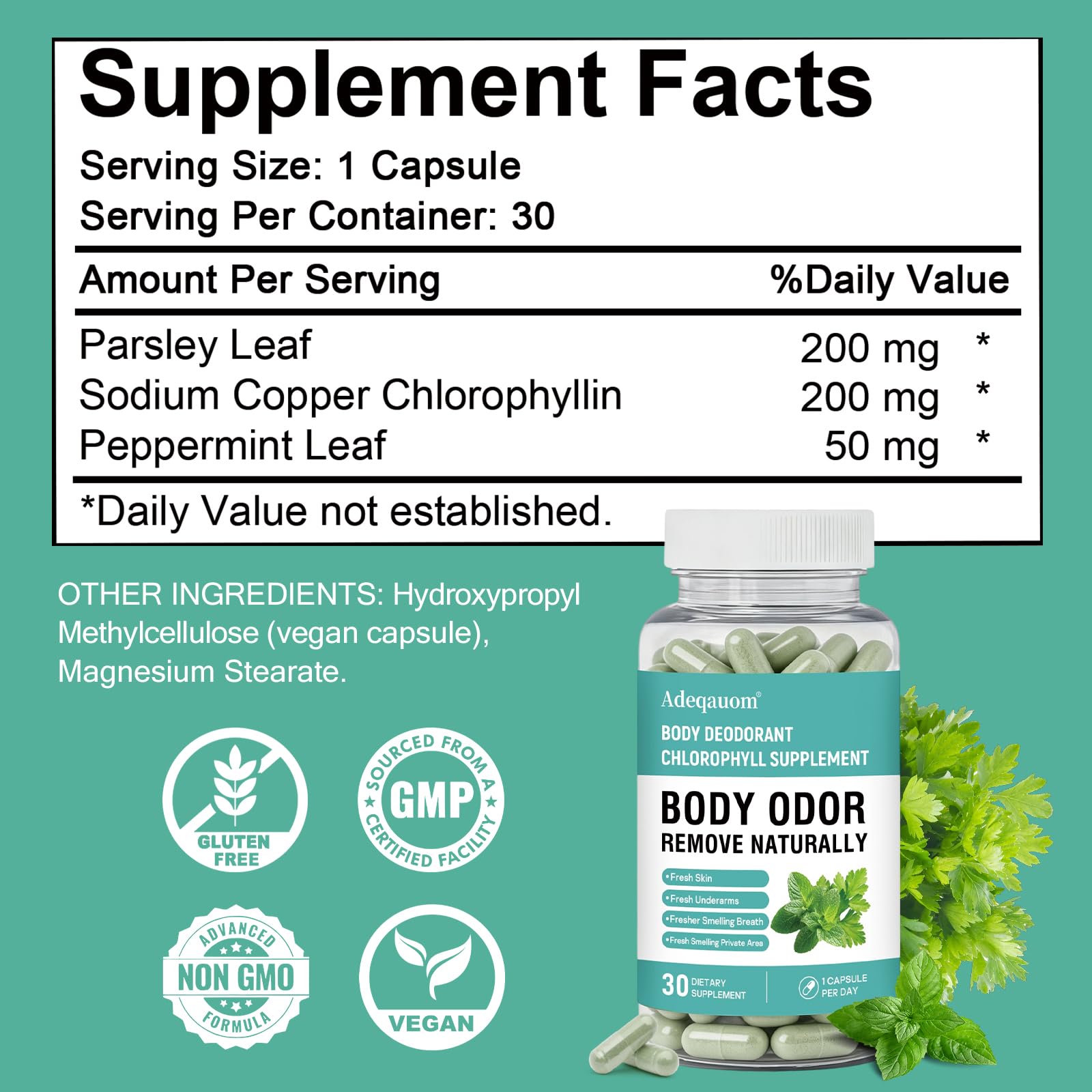 Chlorophyll Capsules Internal Body Deodorant Supplement for Women and Men for Gut Health, Fresh Breath, Skin Health, Detox & Digestion Support, Natural Odor Remove, Vegan, Non-GMO-30 Capsules — Amazon image 9