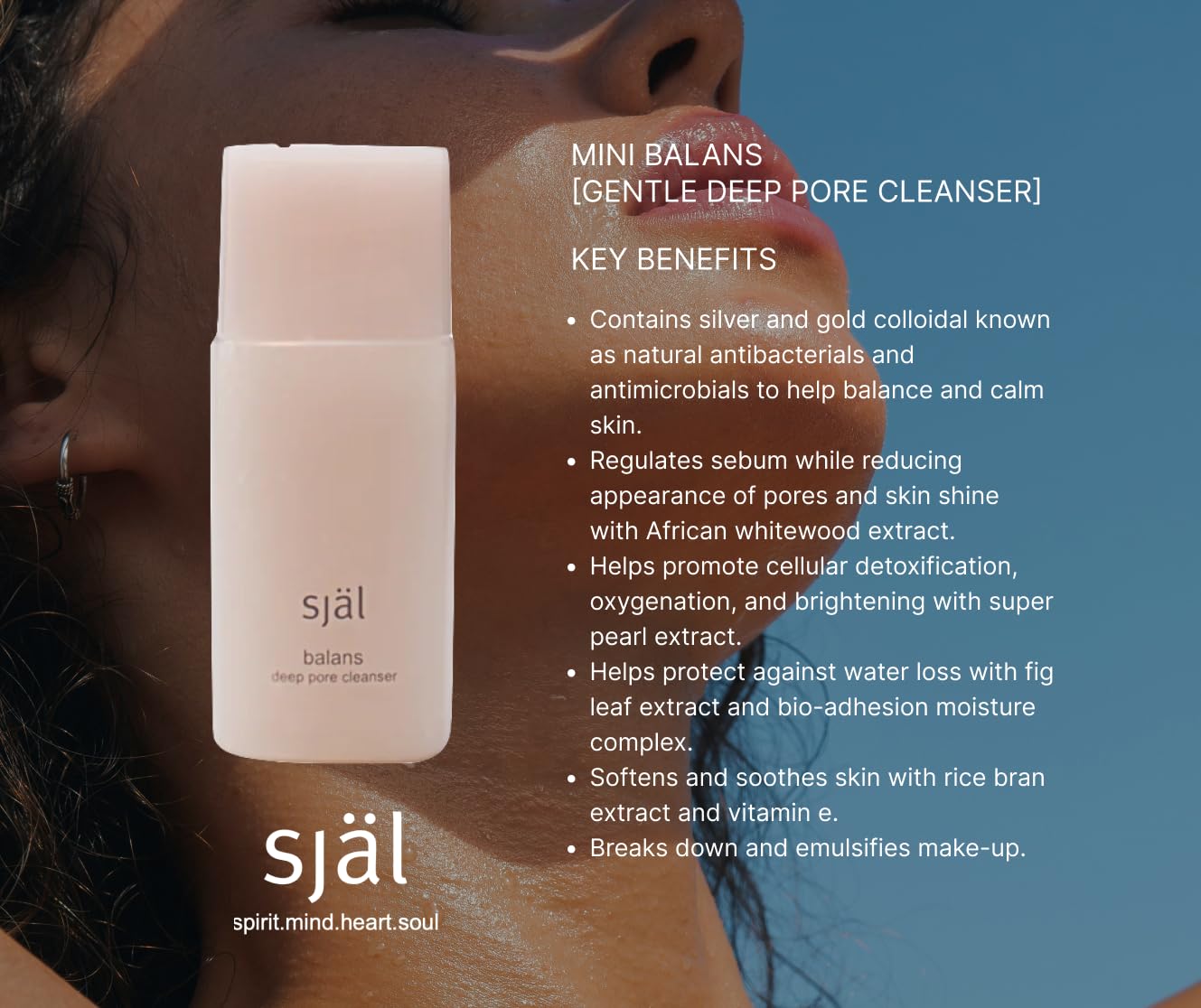 själ Mini Balans Gentle Deep Pore Cleanser, 1 oz, Non-Foaming Gel-Creme, All Skin Types