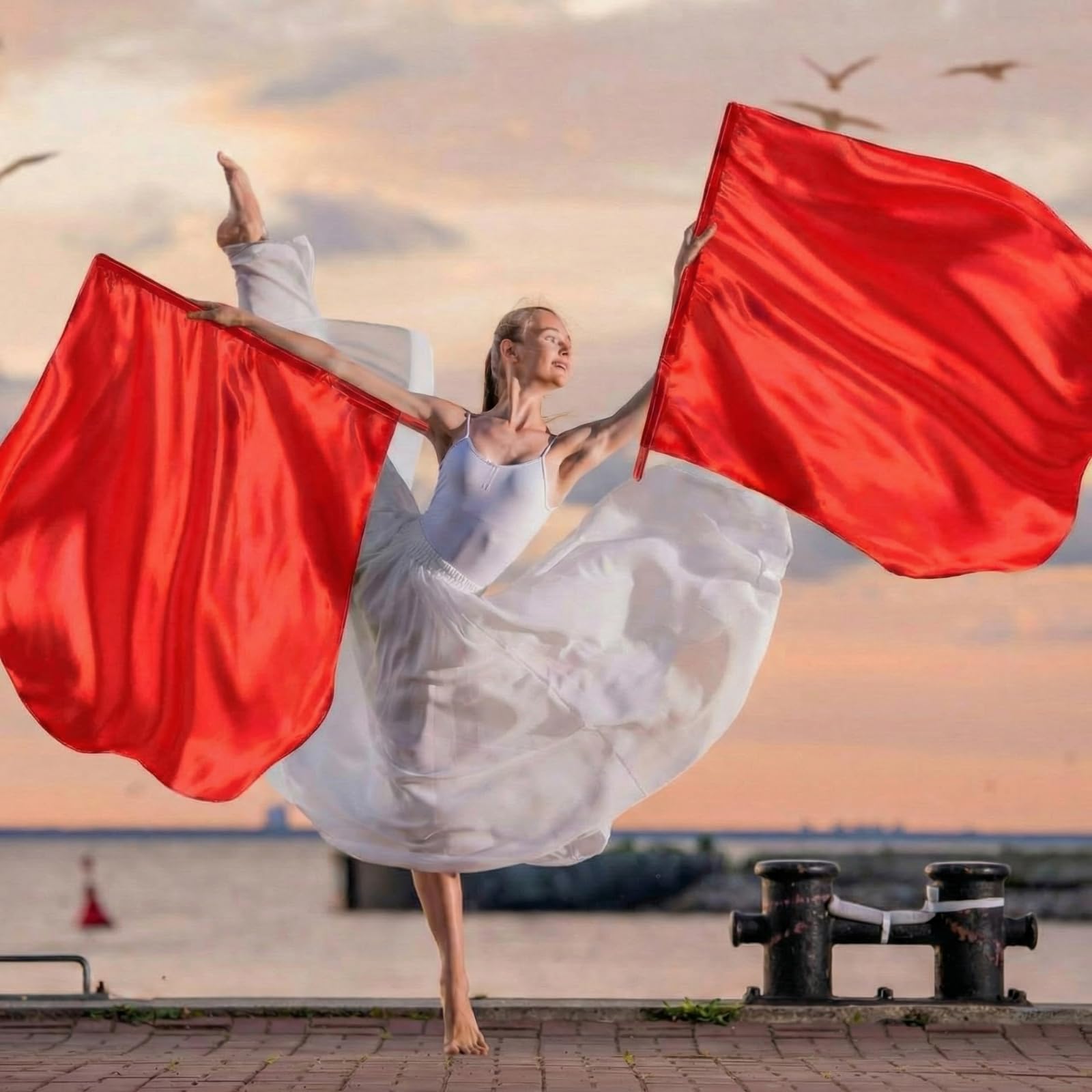 SmoothNovelty Anbetungsflaggen, 119,9 x 99,1 cm, Lob Tanz, Anbetungsflaggen mit skalierbarem Stab, Adore Engelsflügel, Flagge, Lob Kirche, Banner für Adore Dance Practice Performance, Rot, 4 Stück