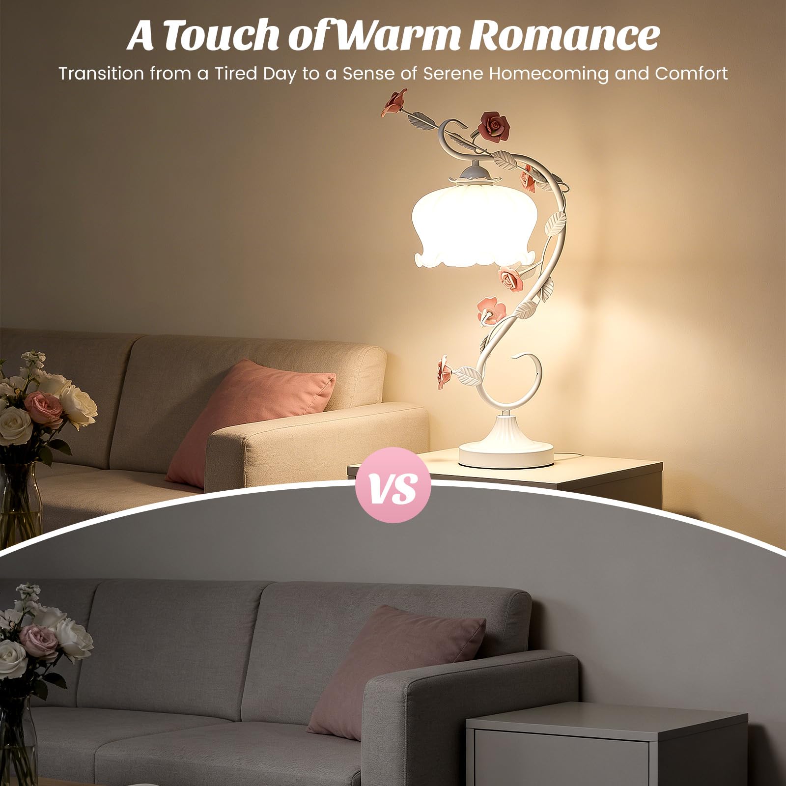 LED Nachttischlampe, Romantische Rosen Stilllicht, Warmem Licht Bedside Lamp, E27-Steckdose, Lampe Nachttisch, Night Light Ländlich für Schlafzimmer,Wohnzimmer, 30 x 50 cm