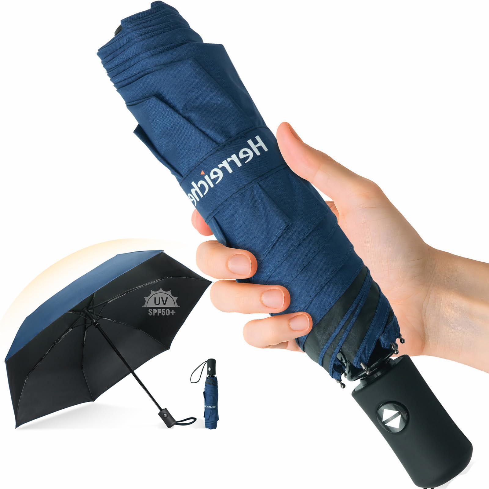 Herreicher Leichter UV-Automatikschirm UPF50+ | Kompakter Reise-Taschenschirm (28cm), 98cm Spannweite, 6 Rippen, 210T – Für Erwachsene & Kinder