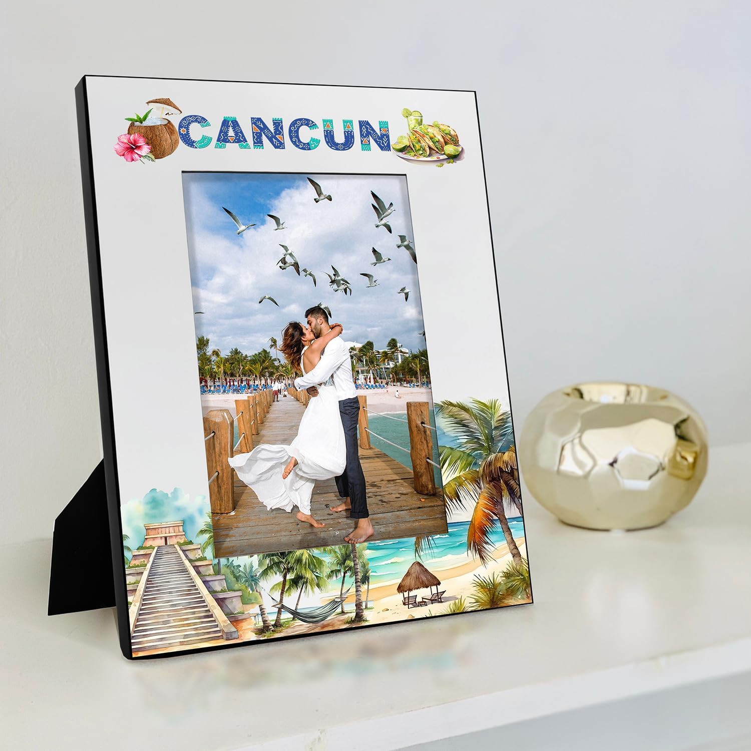 KATE POSH Cancun Picture Frame, Family Vacation in Cancun Mexico, Honeymoon, Wedding, Beach Decor (5x7-Vertical)