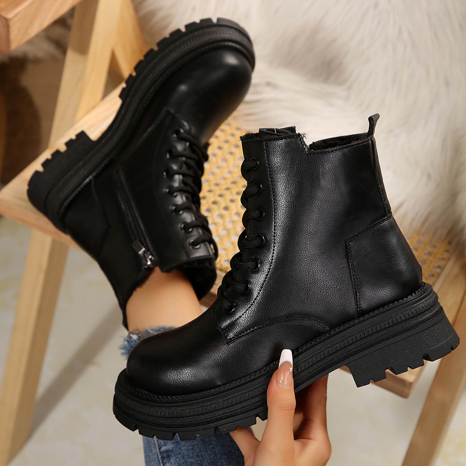 Botas de combate para mujer con cordones, botas de combate, botas de senderismo, con cremallera, tacón de bloque, tácticas, militares, de invierno, plataforma, zapatos de seguridad
