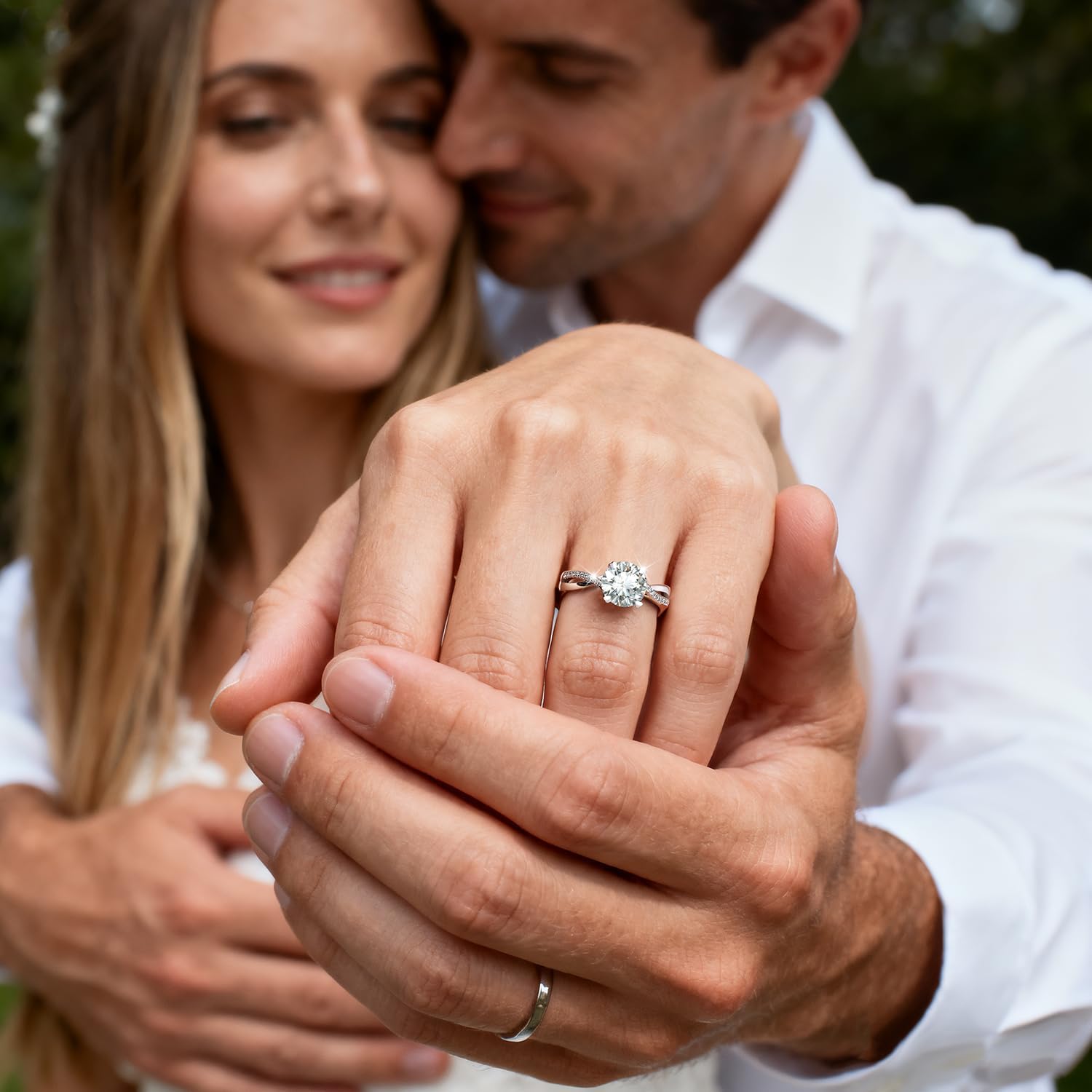 Moissanite Engagement Ring for Women, 2-4CT D Color VVS1, 925 Sterling Silver with 18K White Gold Plated, Twisted Moissanite Wedding Ring, Anniversary Promise Ring with Gift Box