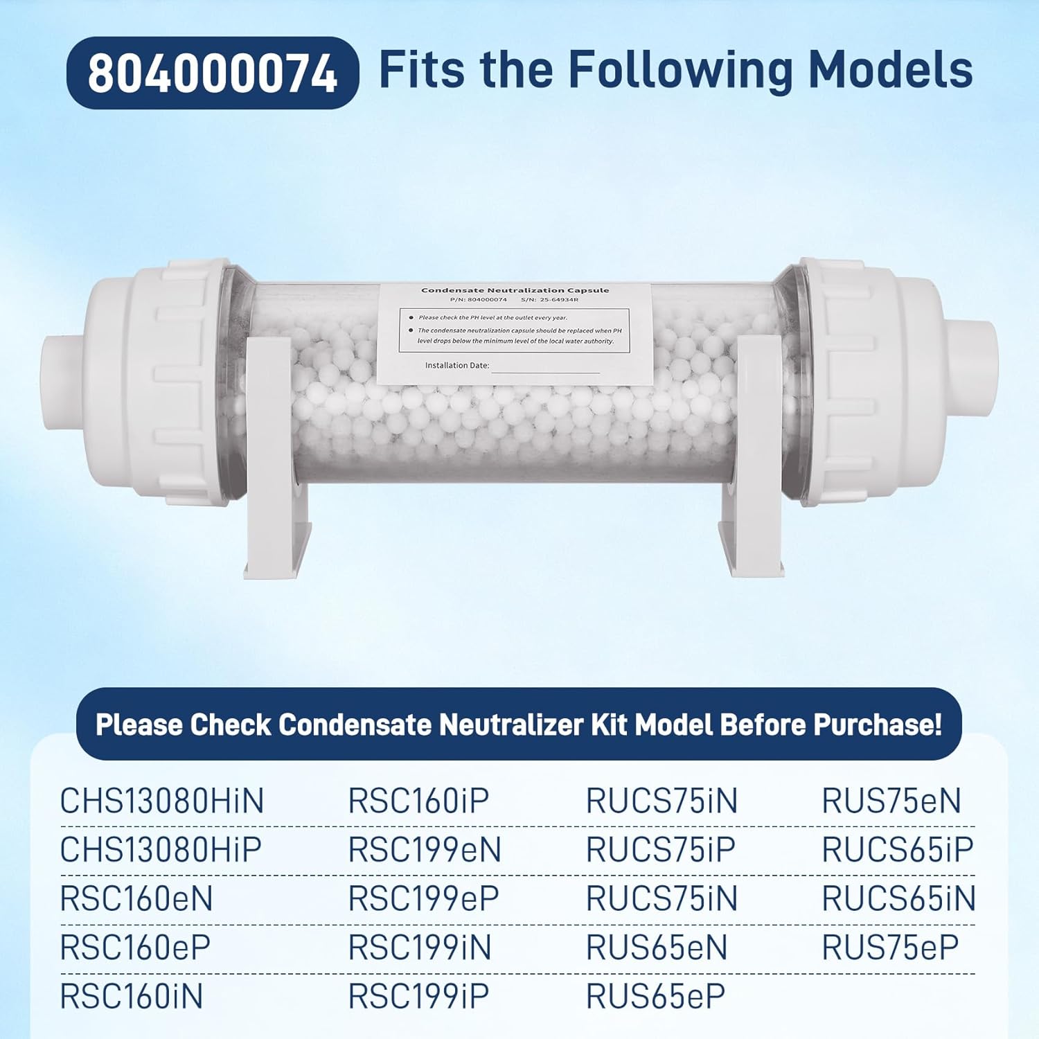 Condensate Neutralizer Kit Compatible with Rinnai 804000074, Condensate Neutralizer for Tankless Water Heater & Efficient Boilers, Prevents Pipe Corrosion