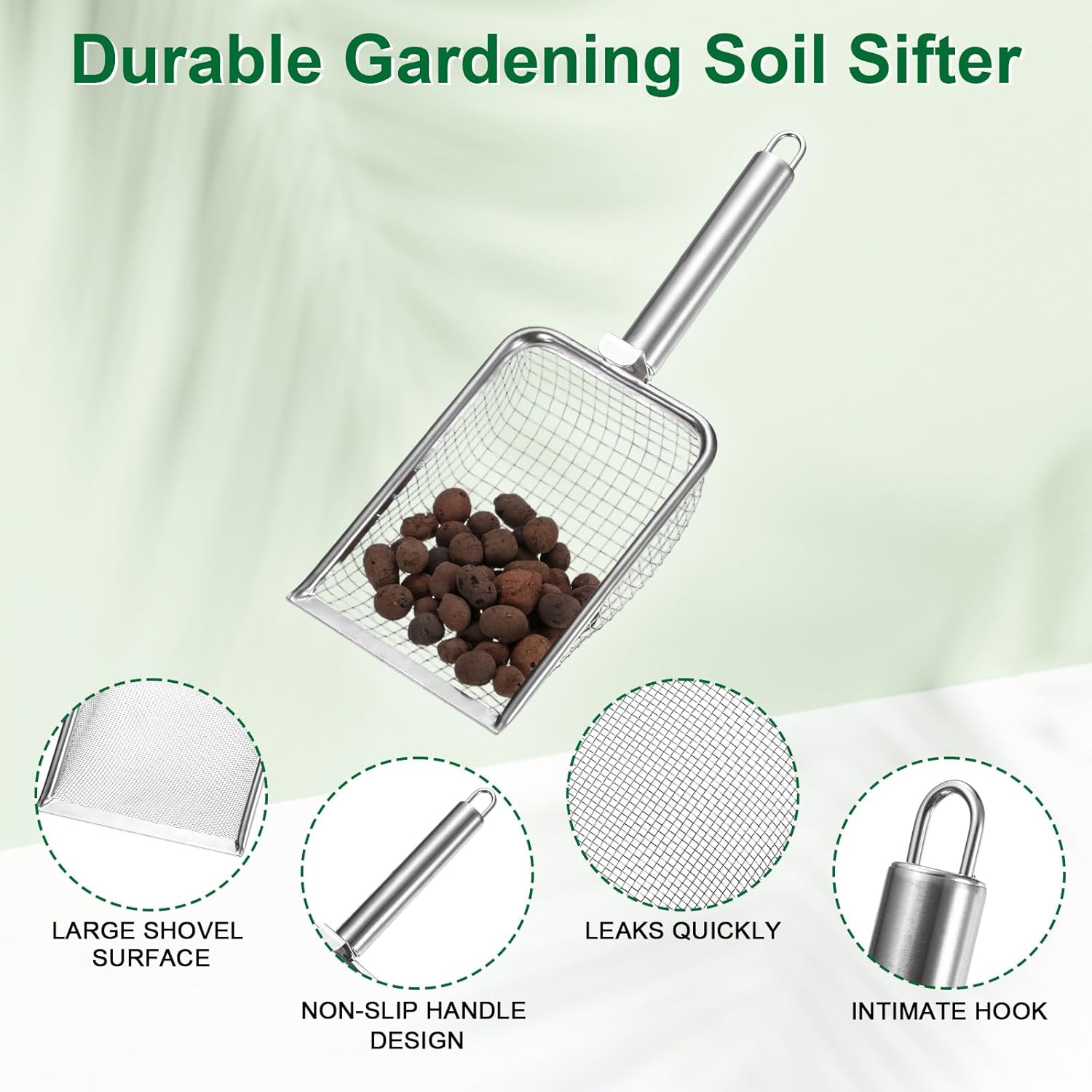 M METERXITY 4-Pack Gardening Soil Sifter, 2.5/3.3/4/6 mm Mesh Stainless Steel Sand Soil Compost Sieve with Round Stainless Steel Handle for Sand/Dirt/Rock Compost [Silver Tone]